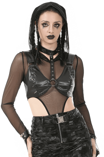 Edgy Bra Top with Spiked Accents and Bold Neck Harness